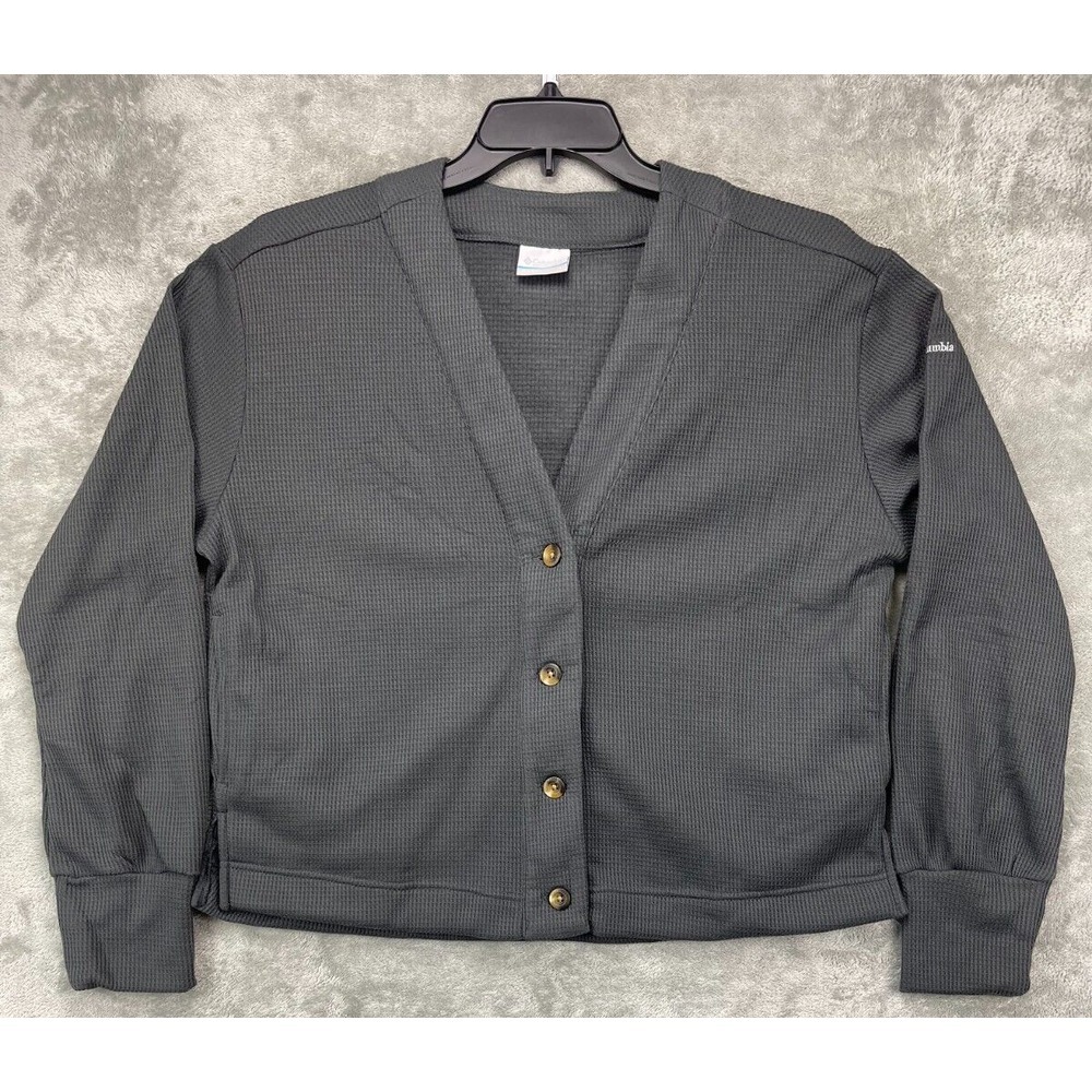 Columbia Women's Waffle Knit Cardigan Sweater Size Large Gray Long Sleeve‎